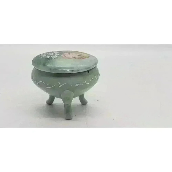 Vintage Jewelry Trinket Ring Gift Box Porcelain Hand Painted Moriage Trim - Picture 4 of 10